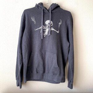 Skeleton Print Gray Hoodie Sweatshirt Adult Medium